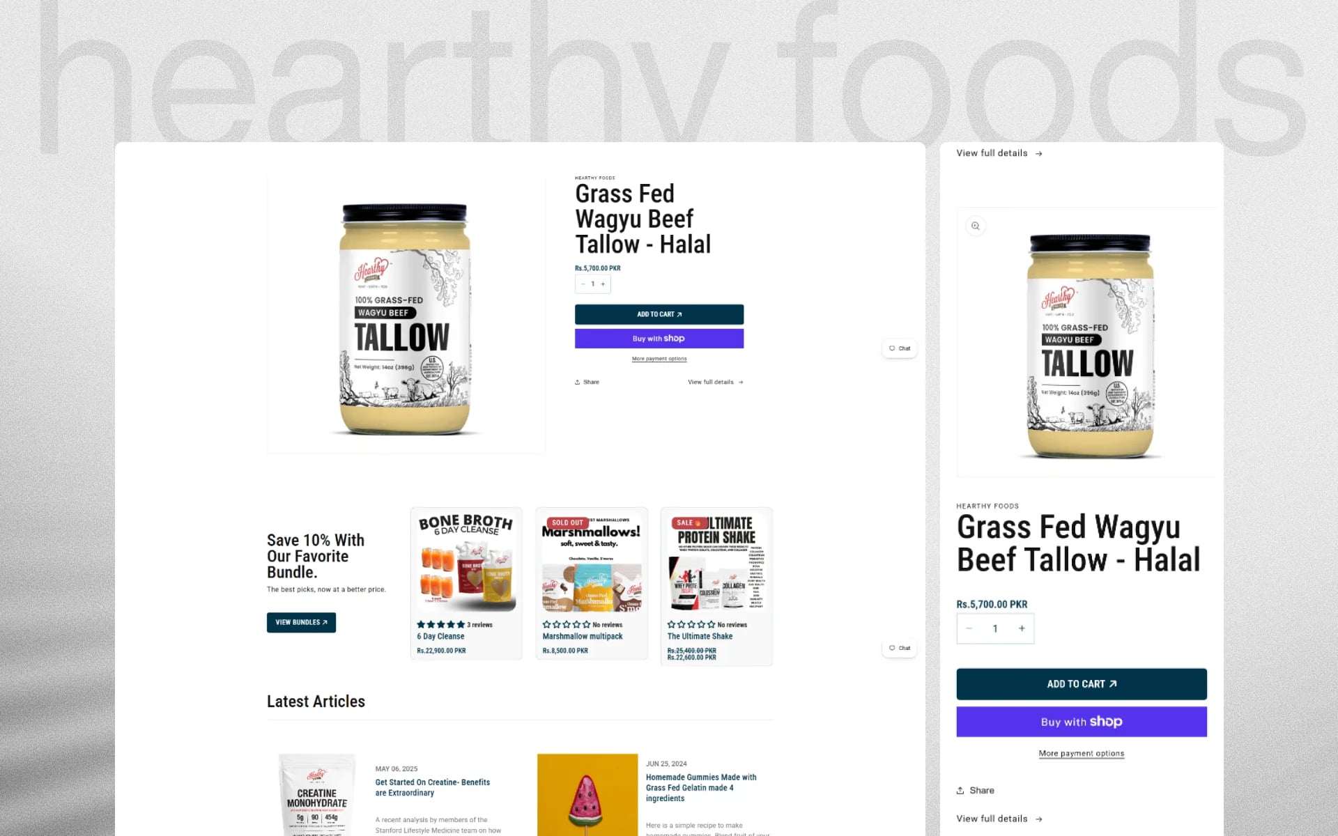 Hearthy Foods ecommerce experience detail 1