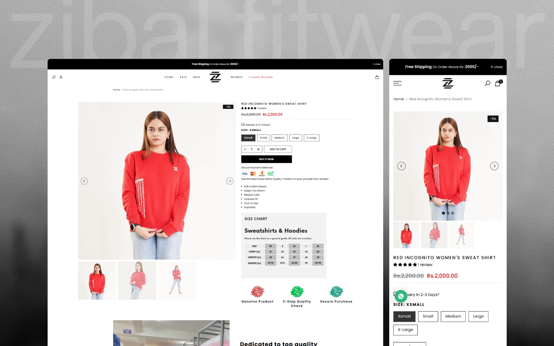 Zibal Fitwear ecommerce experience detail 2
