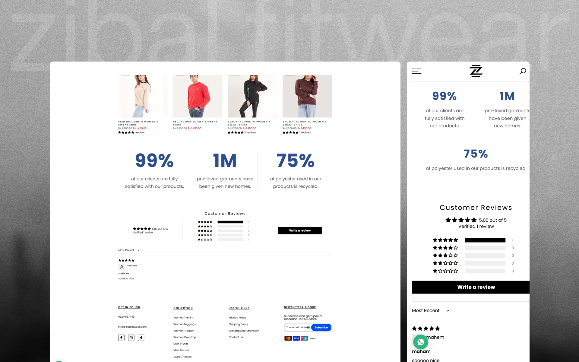 Zibal Fitwear ecommerce experience detail 3